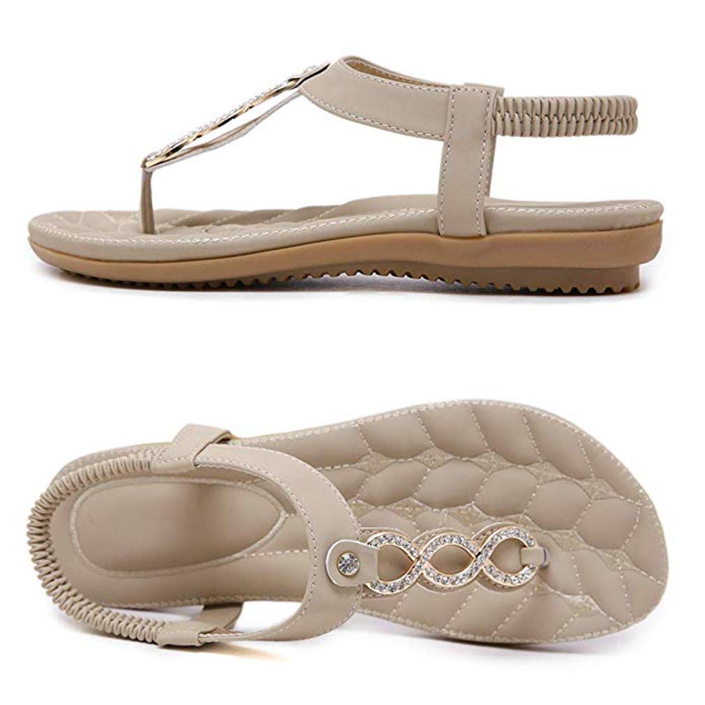 Amissz Sandali Donna Sandalo Estive Eleganti Scarpe Bassi Eleganti Strass Decorato Comodi Piatto Infradito da Mare