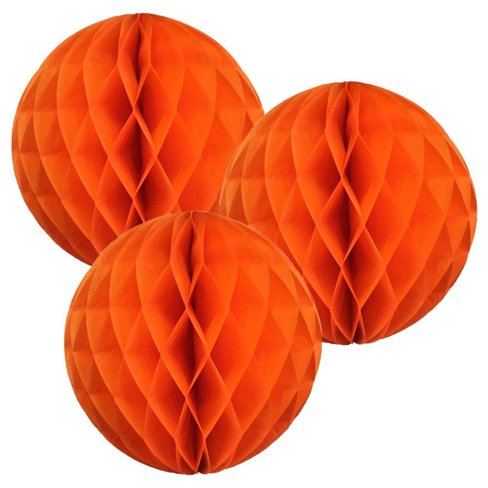 Matissa Orange 8"(20Cm) Paper Honeycomb Balls (Pack Of 3) Several Colours Available (Orange)