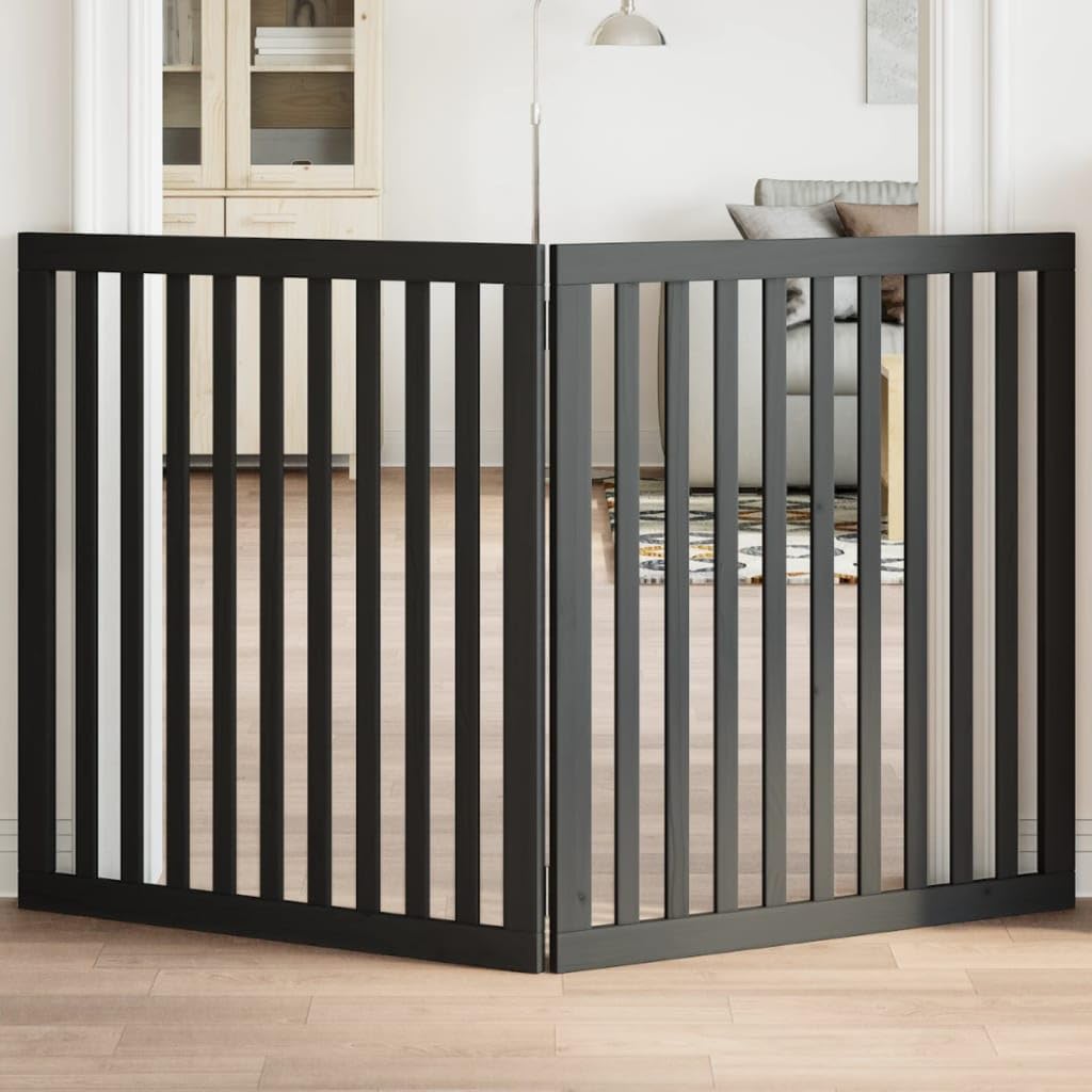 vidaXL Barrière pour Chien Pliable 2 Panneaux Noir Bois de peuplier