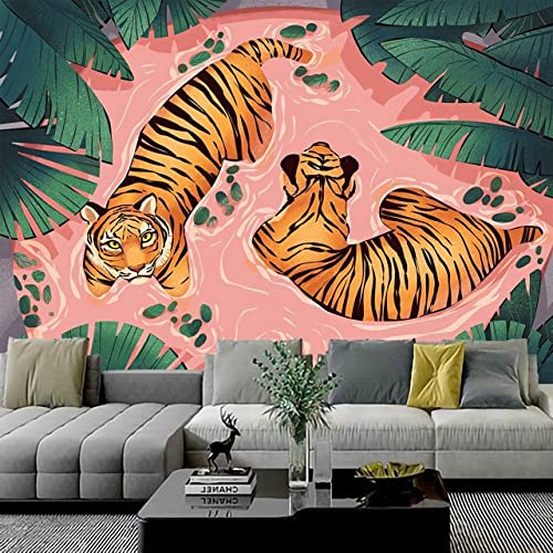 Tapisserie mandala abricot XXL motif tigre mythique et finitions style macramé LIJUCAI
