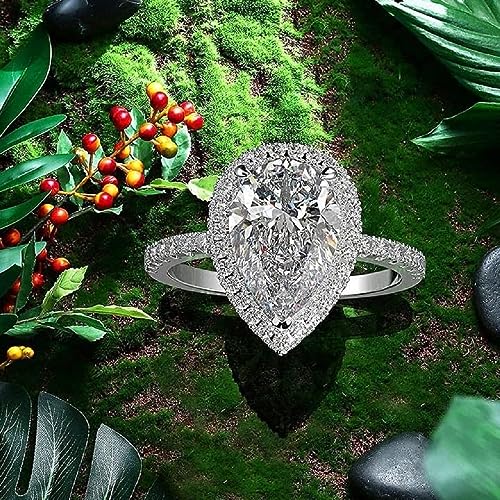 925 Silver Ladies Classic 18K Fashion Elegant Drop Pear Shape Ring Engagement Wedding Ring Ideas Sparkling Drop Shaped Zircon Wedding for Women Jewelry Sizes 6-10 569 <7>3