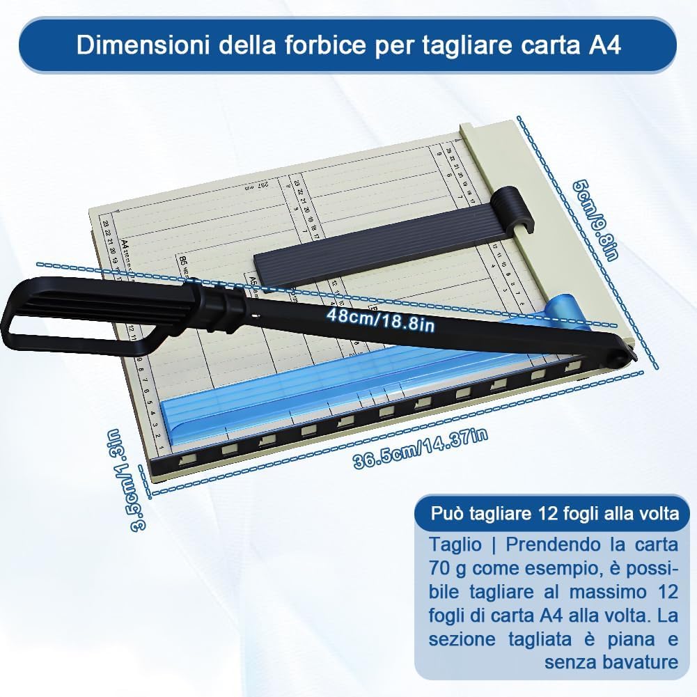 Taglierina a Leva per Carta A4, Taglierina Professionale per Fotografie, con Dispositivo di Protezione, Capacità 15 Fogli, Taglierina per Cartoncino, Cartone, Vinile, Artigianato e Foto