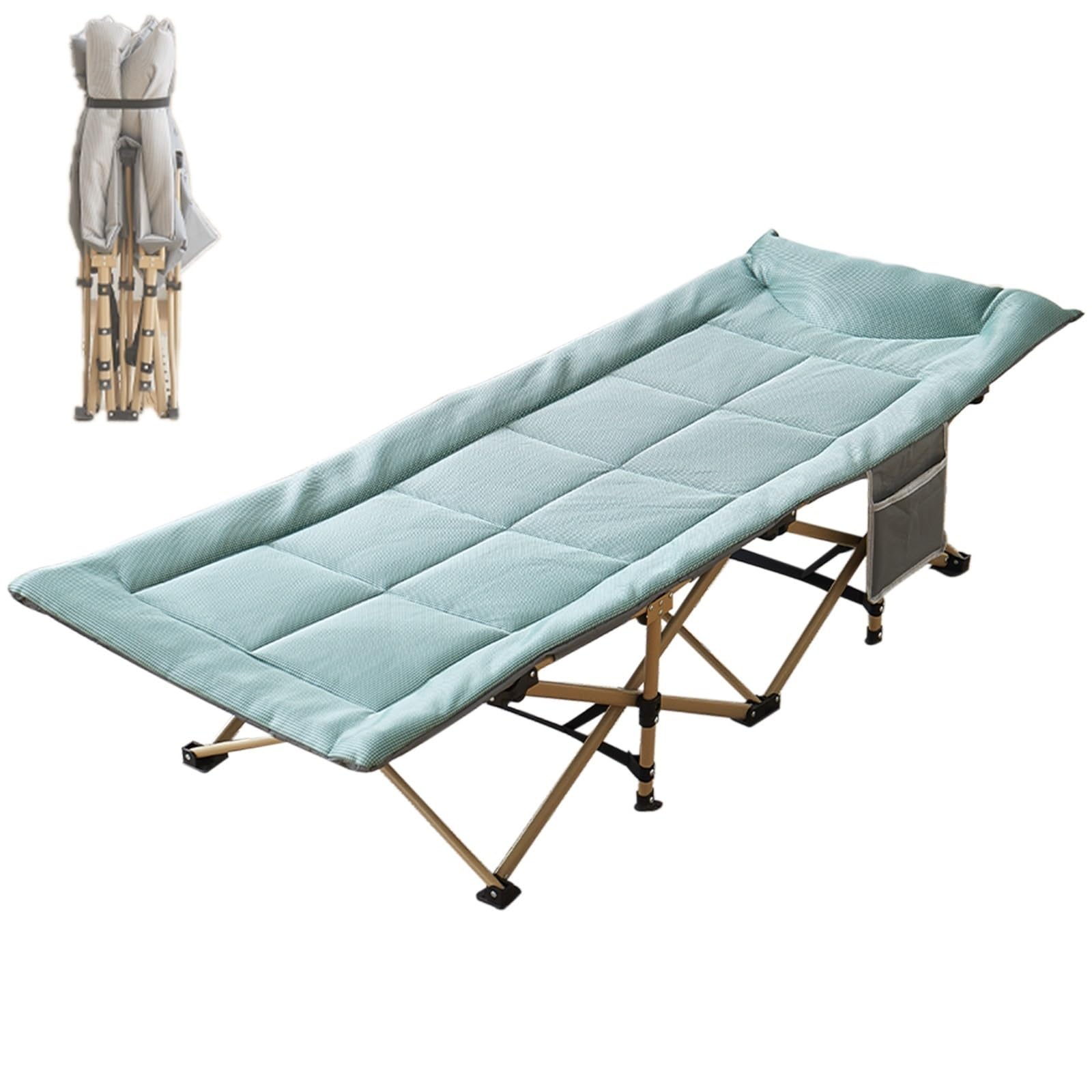 Reisebett Erwachsene Klappbar Bis 250kg Belastbar Feldbett Klappbar mit Seitentasche, Tragbares Campingliege Faltbar für Strand, Rasen, Camping, Sonnenbaden(Green)