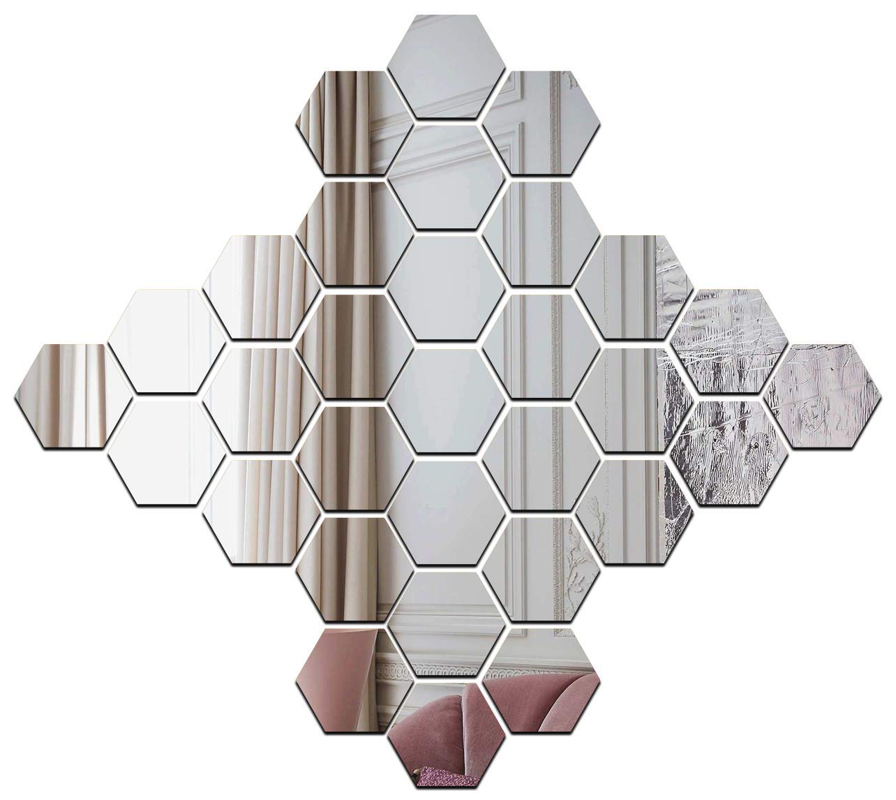 Wall1ders 30 Hexagon Mirror Stickers for Wall, Mirror Stickers for Wall, Acrylic Stickers, Wall Mirror Stickers, Wall Stickers for Bedroom, Hall, Home Offices (Silver) (B07TSJP89F) Amazon Price History, Amazon Price Tracker