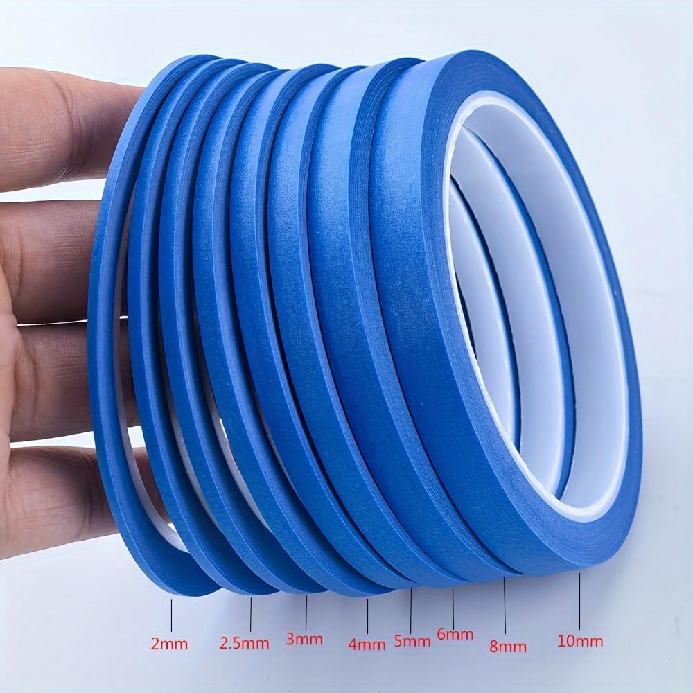 JINBING 8pcs Paper Masking Tape Pinstripe Tape for DIY Nail Arts Drawing Pattern Making Painters Tape 2mm - 10mm x 25m (Blue) - Image 2