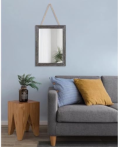 Vista 14 de AAZZKANG Espejos para pared, espejo colgante con marco de madera rústica, 20 x 16 pulgadas, decorativo para casa de campo, dormitorio, baño, sala