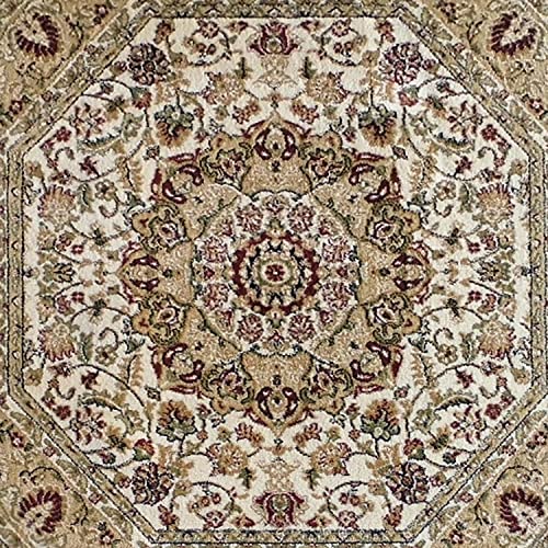 Traditional Octagon Area Rug Design Bellagio 401 Ivory (4 Feet X 4 Feet) #TOP2