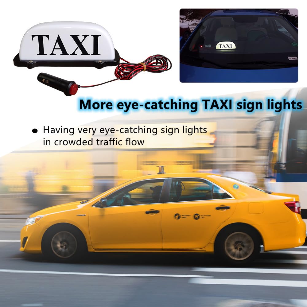 VILIERY Taxi Sign Light, USB Rechargeable Battery Taxi Top Light, Roof Taxi Sign with Magnetic Base Waterproof Taxi Dome Light, White