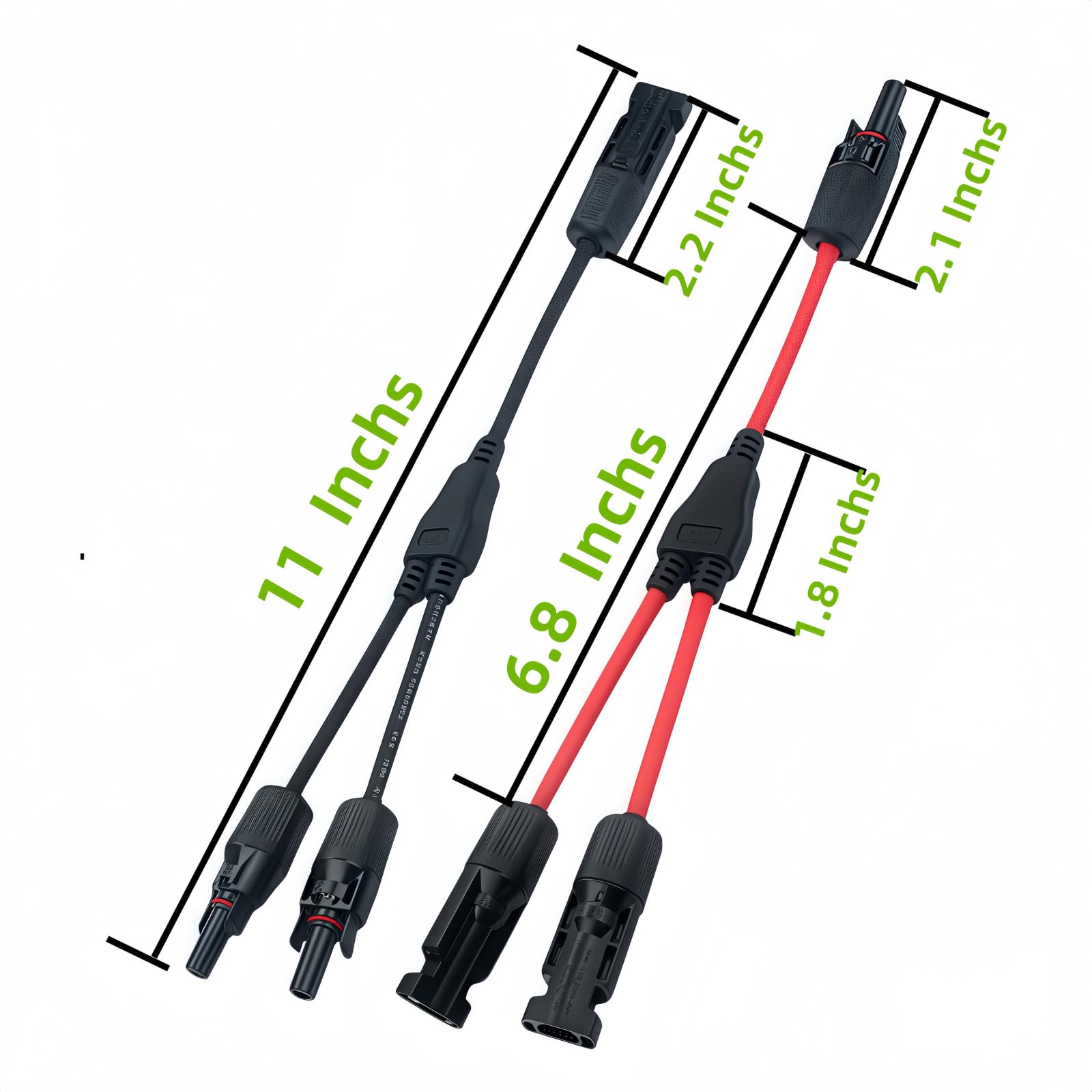 2 pares de conectores solares Y-Tee 1 a 2 adaptadores paralelos impermeables, conector de cable de cobre estañado de 10 AWG para paneles solares fotovoltaicos (2 pares M/FF y F/MM)