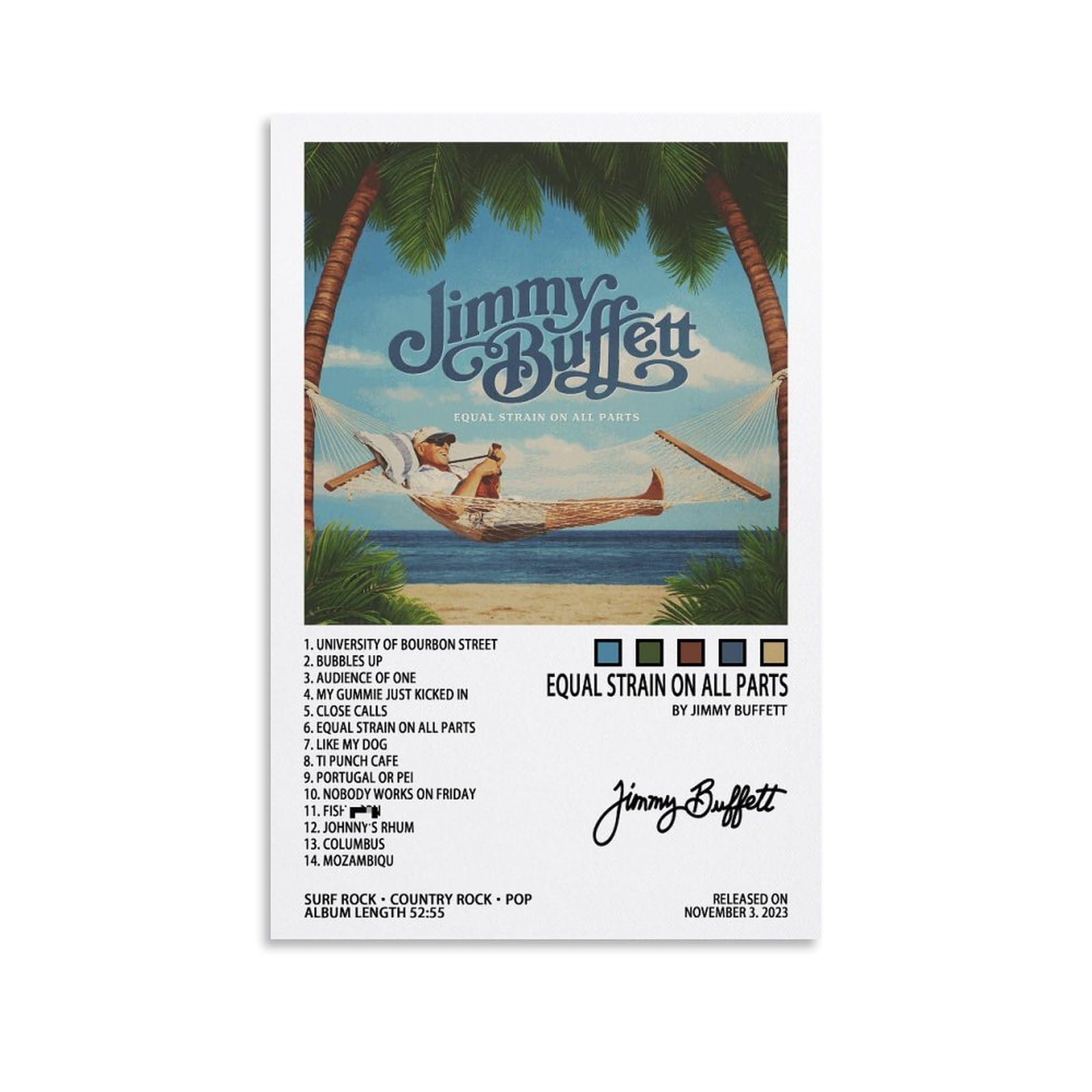 Jimmy Poster Buffett Equal Strain on All Parts Music Album Cover Poster Album Cover Posters for Room Aesthetic Canvas Wall Art Prints for Teens 12x18inch(30x45cm)