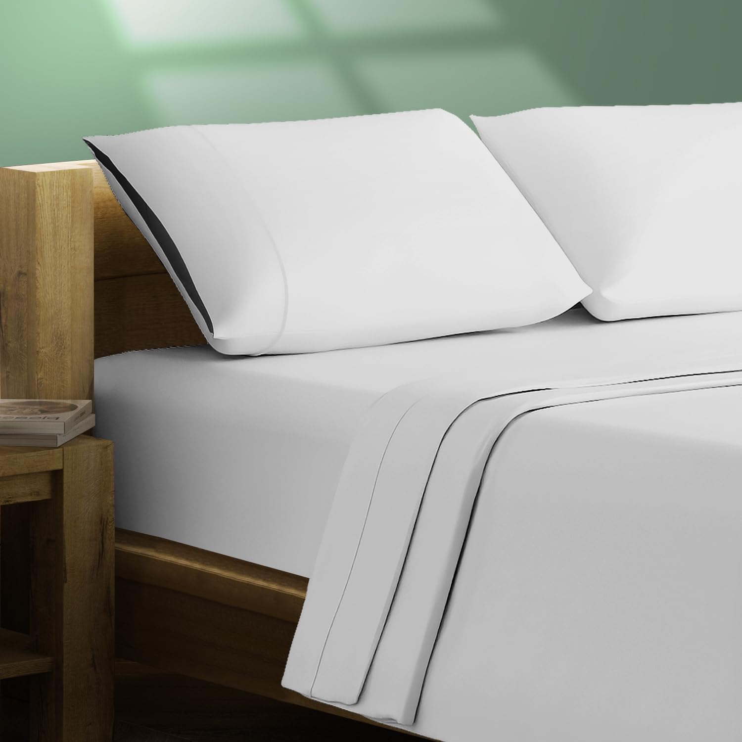 TEXAS LINEN CO.100% Organic Cotton Percale Sheets King Size - Cotton Percale Sheets King, 4 Piece King Percale Sheet Set, Crisp, Cooling Sheets, 16" Deep Pocket Hotel Sheets King Size - Light Grey