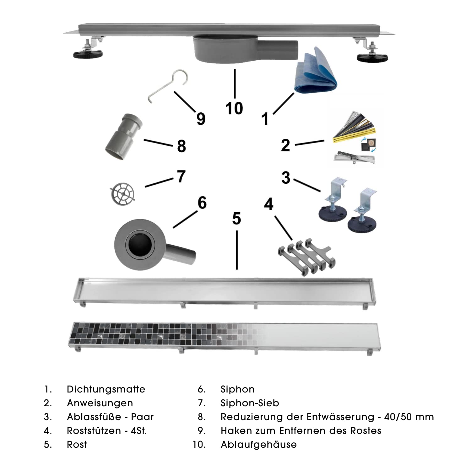 Desagüe De Ducha Canaleta De Ducha Lineal Con Rejilla De Doble Cara Sifón Giratorio De Acero Inoxidable Para Baldosa De 80 cm Plateado R04800