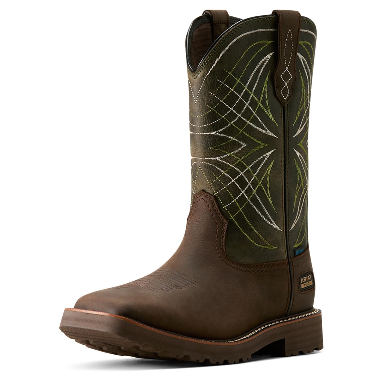 ARIAT Men's Activator Waterproof Work Boot, Dark Brown/Green, 10 Wide