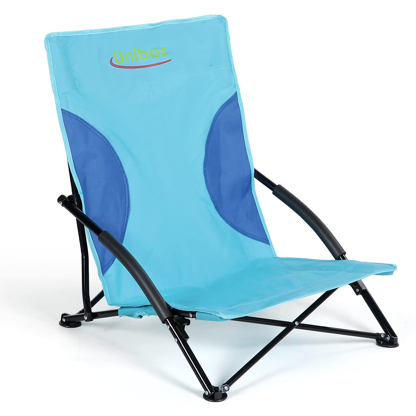 Unibos Folding Beach Chair with Padded Armrest, Outdoor Low Beach Chair Lightweight, Portable, Folding Outdoor Seat For Camping Beach Festivals Garden Caravan Trips Fishing BBQ With Carry Bag