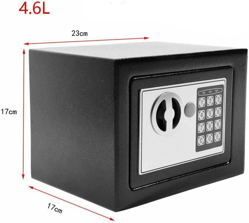 High Security Key and Password Solid Steel Box Digital Keypad Lock Electronic Safe for Home Office Hostel Fire Retardant/Black/4,6L (23X17X17Cm) Noir