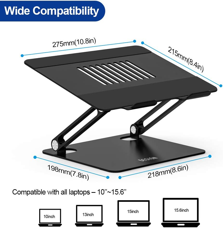 BESIGN LSX2 Aluminum Laptop Stand, Ergonomic Adjustable Notebook Stand, Riser Holder Computer Stand Compatible with Air, Pro, Dell, HP, Lenovo More 10-15.6" Laptops (Black)