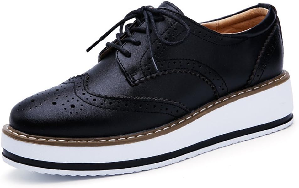 Women's Platform Lace-Up Wingtips Square Toe Oxfords Shoe