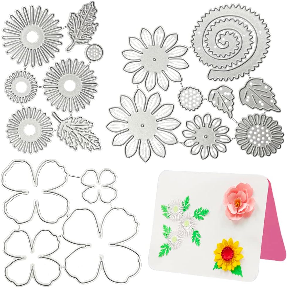 3D Flower Metal Cutting Dies, SENHAI 2 Set Sunflowers Cut Stencils & 1 Set Petal Die Cuts for DIY Scrapbook Photo Album Decorative, Valentine's Day Party Wedding Women's Day