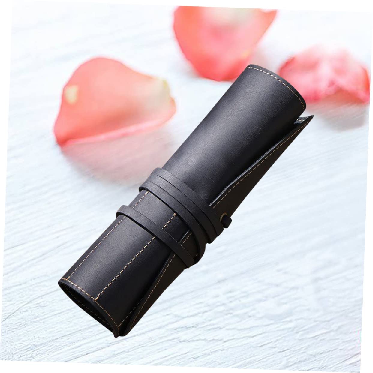 Lurrose Estuche Enrollable de Cuero para Bolígrafos y Plumas Estilográficas, Negro, Hecho a Mano, Compartimentos, Adecuado para Oficina y Negocios