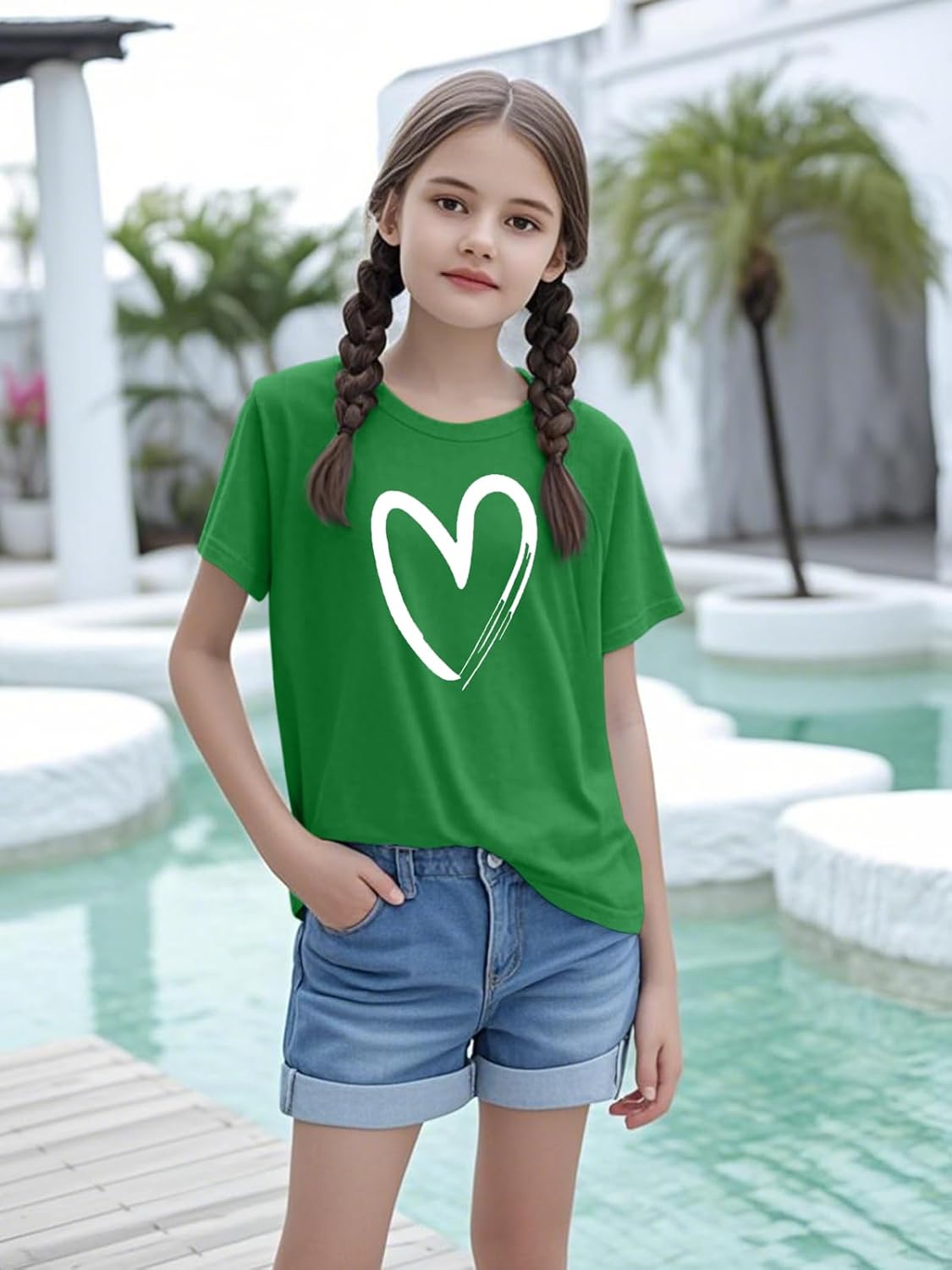 Girls Short Sleeve T Shirts Kids Summer Tops Crewneck Basic Graphic Tees 5-14 Years - Image 2