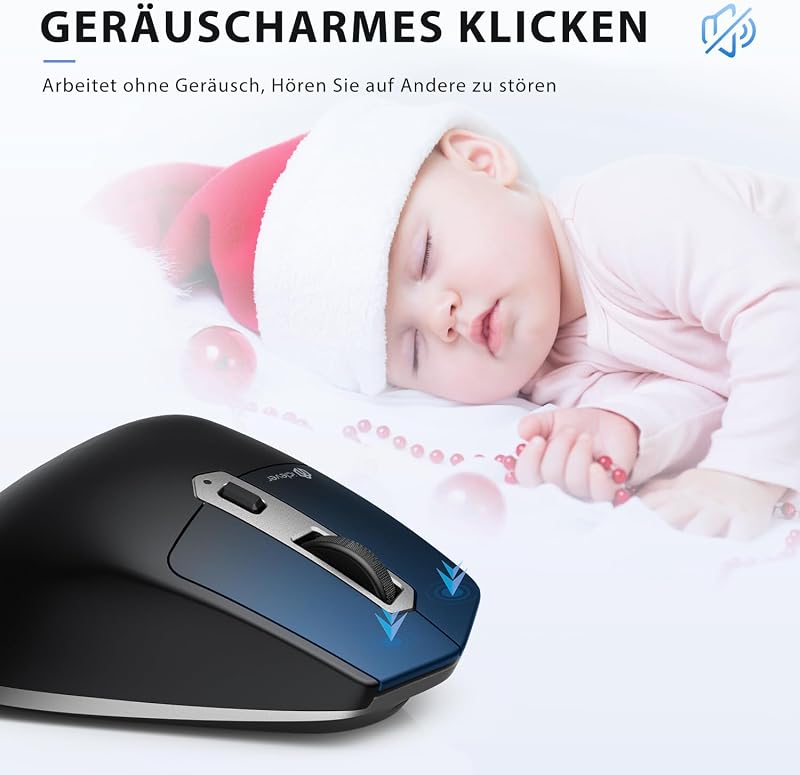 iClever Vezeték Nélküli Bluetooth Egér - Újratölthető, Ergonomikus, 3 Eszközhöz Csatlakoztatható, 5 DPI Beállítás, Csendes Kattintás, Ezüst-