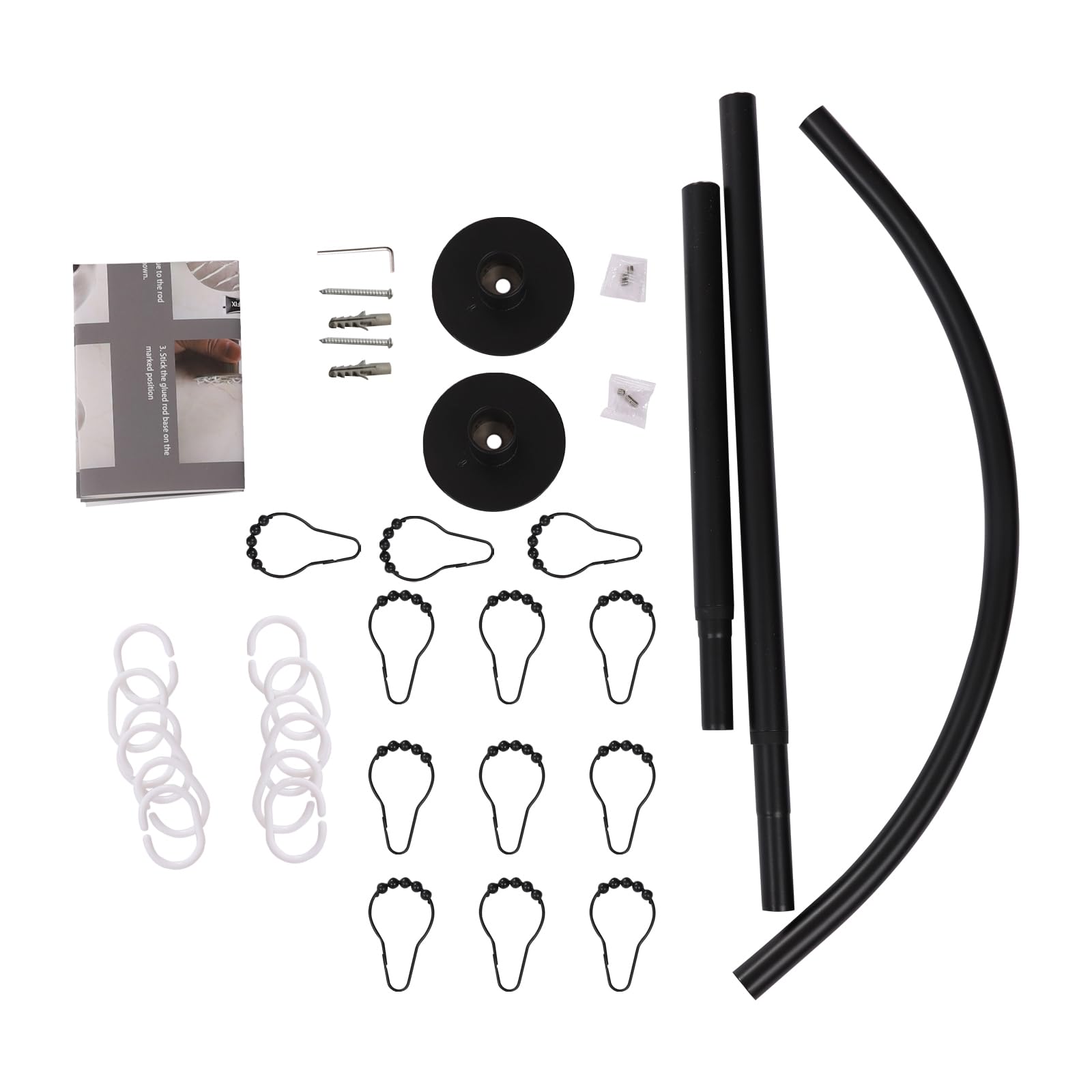 Barra de cortina de ducha angular L, barra de cortina de ducha extensible negra, barra de acero inoxidable para cuarto de baño, sin taladrar, soporte de pared o adhesivo, instalación fácil, ajustable