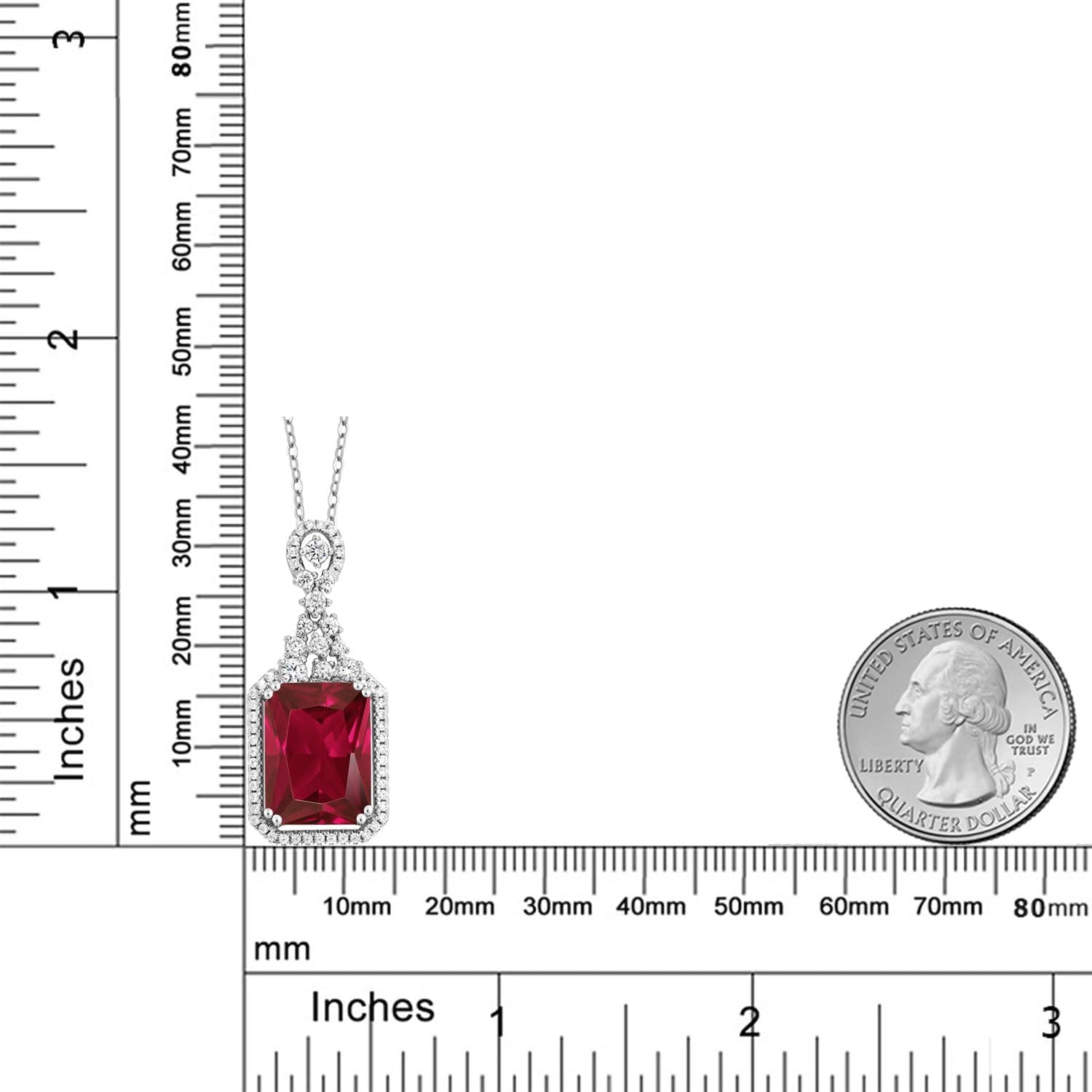 Gem Stone King 5.60 Cttw Red Created Ruby Pendant Necklace For Women | 925 Sterling Silver | Emerald Cut 14X10MM | With 18 Inch Silver Chain - Image 4