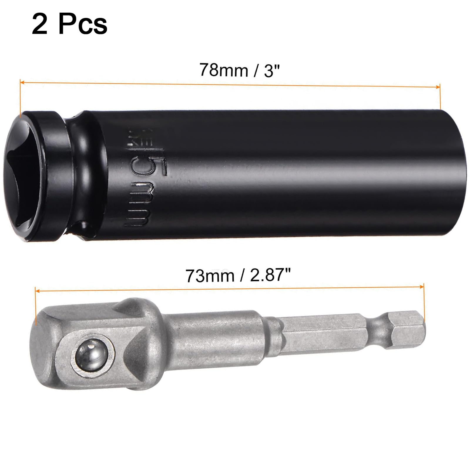 TA-VIGOR 1/2" Drive Socket Accessory Set, 15mm 6-Point Deep Impact Sockets 3" Length and 1/2" to 1/4" Hex Shank Adapters - Image 2