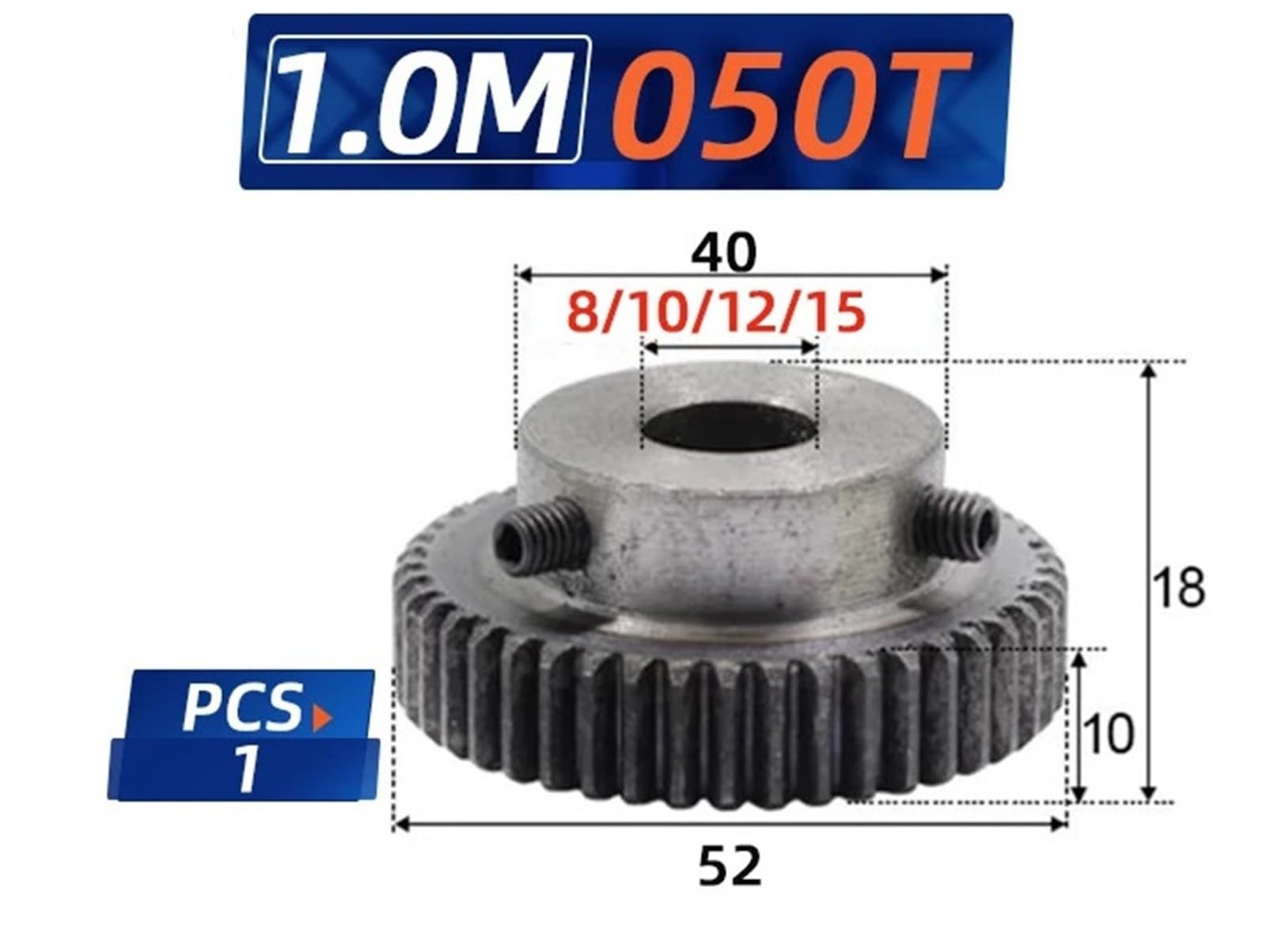 Crémaillère de pignon 1 m avec engrenage 50 dents, trou intérieur 8/10/12/15 mm, 1/2/3/-6 pièces(5PCS,1M50T 10mm hole)