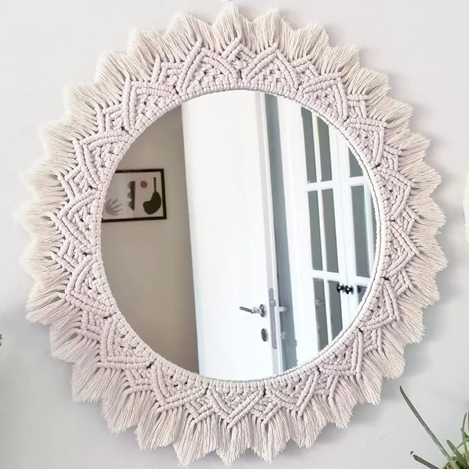 ZAWI Macrame Hanging Wall Mirror with Macrame Round Mirror Art Boho Decor Framed, Off-White on Amazon-image-38