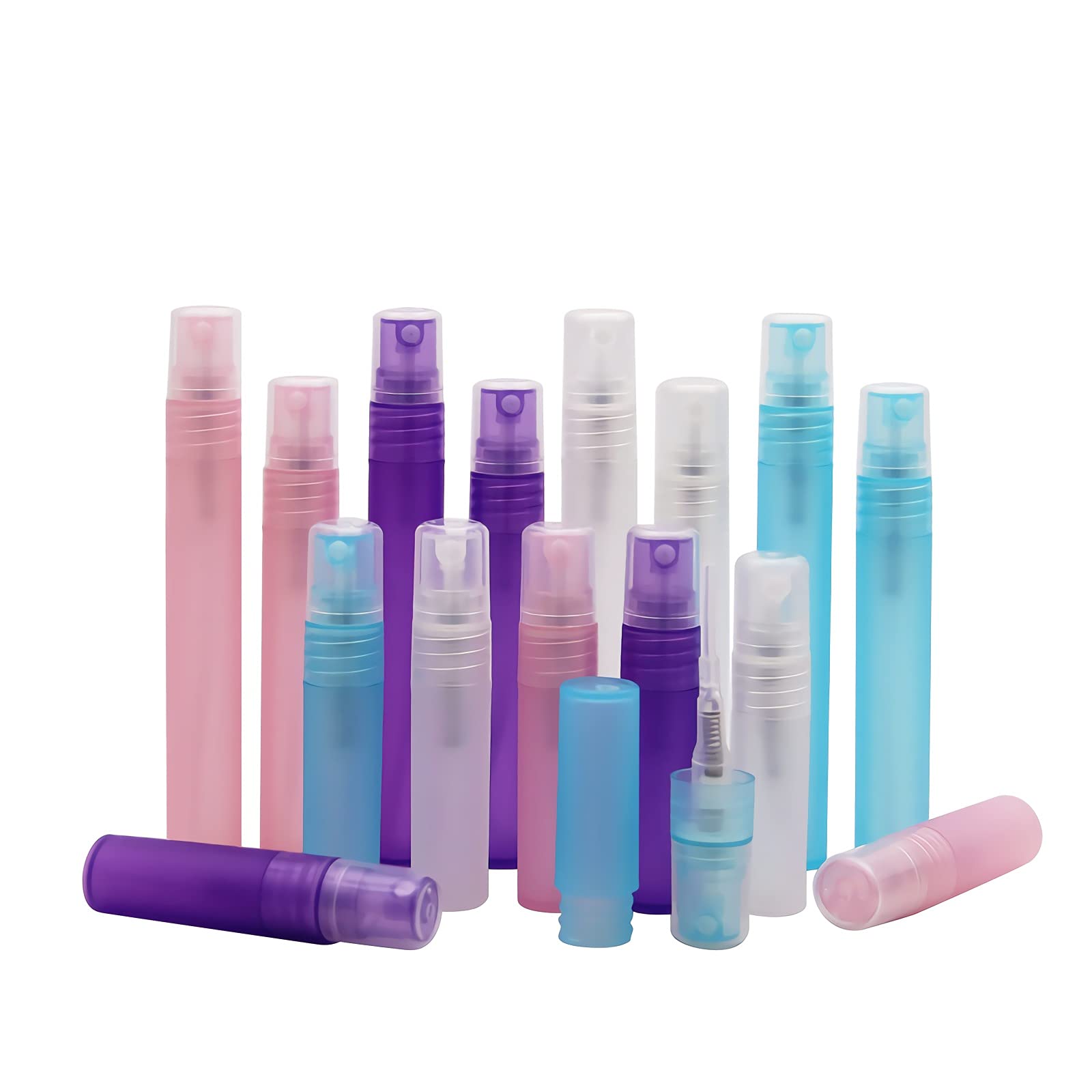 50 Piezas 10ml Botella de Spray Vacía Plástico Transparente Mate Atomizador de Viaje Conjunto de Botellas, con Pulverizador de Niebla Fina para Aromaterapiacon 5 Embudos