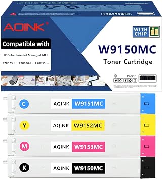 خرطوشة الحبر W9150MC مع استبدال رقاقة ل HP W9150MC W9151MC W9152MC W9153MC خرطوشة الحبر متوافقة مع HP اللون Laserjet المدارة MFP E78625dn E78630dn E78635dn الطابعات BCMY-4 PK