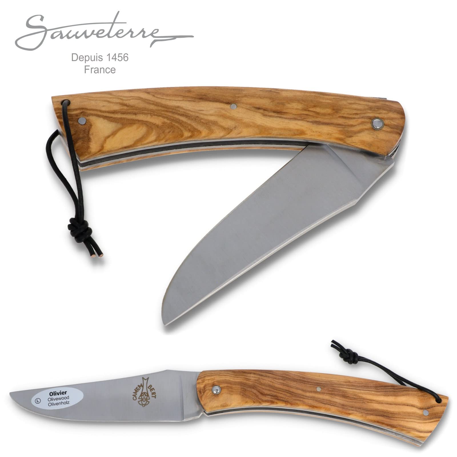 Sauveterre Le Camembert Taschenmesser - 11 cm voller Griff Olivenholz - Klinge satiniert - Messer Frankreich handgefertigt