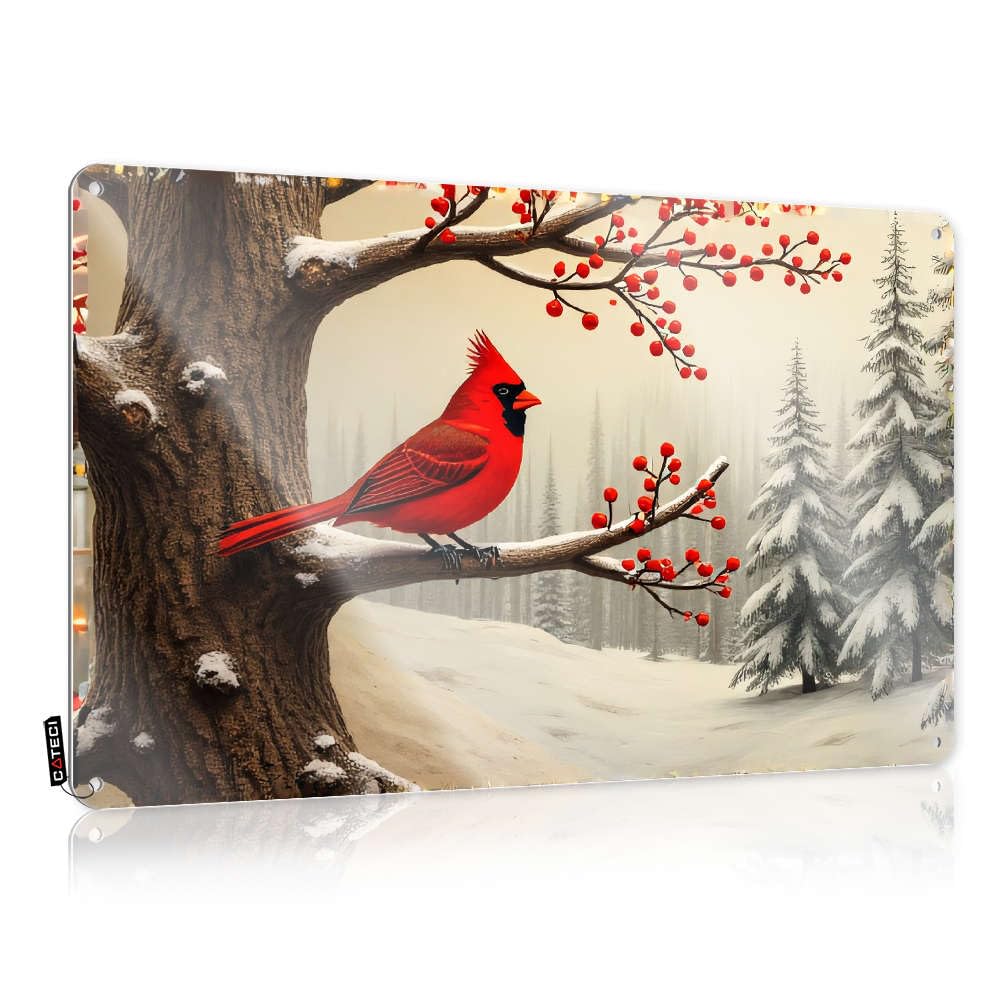 Fzfn Boys Colour Decor Funny Office Decor Vintage Wall Decor | A Red Cardinal Perches On A Snowy Branch Adorned With Berries. Square Custom For Restaurant Home Decoration(20X30cm)