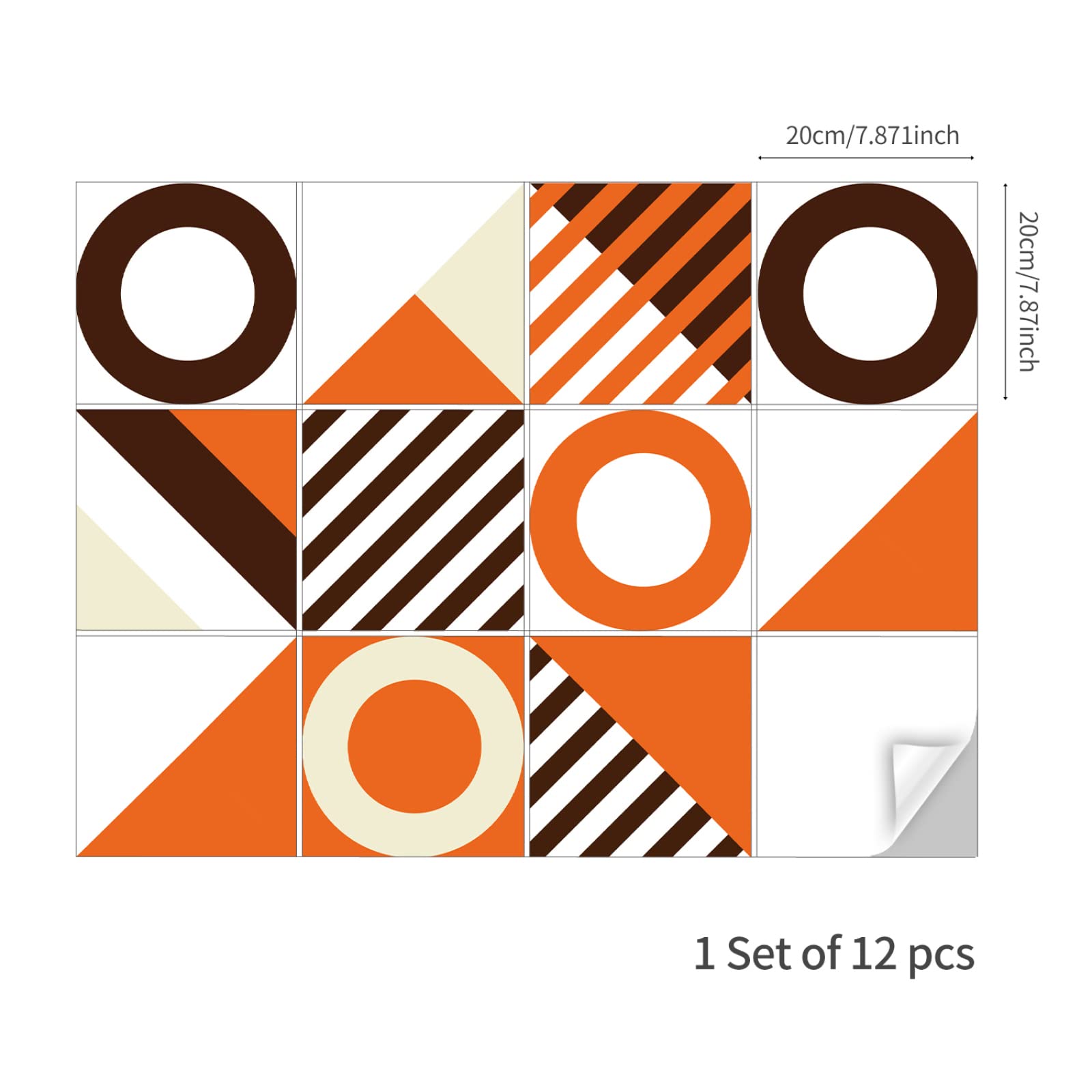 Pomarańczowe beżowe geometryczne naklejki na płytki wodoodporne winylowe samoprzylepne płytki ścienne do łazienki olejoodporne usuwalne naklejki 36 szt./20 x 20 cm