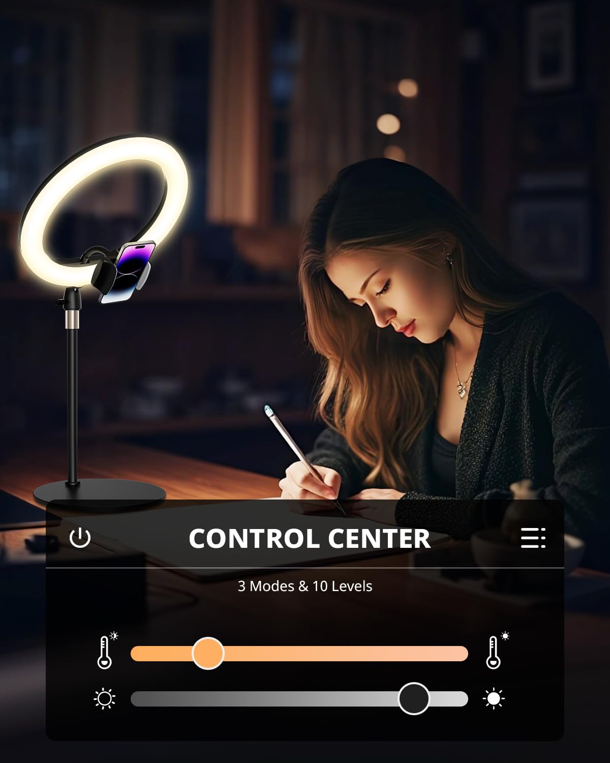 Luce ad anello da 30,5 cm con supporto per scrivania