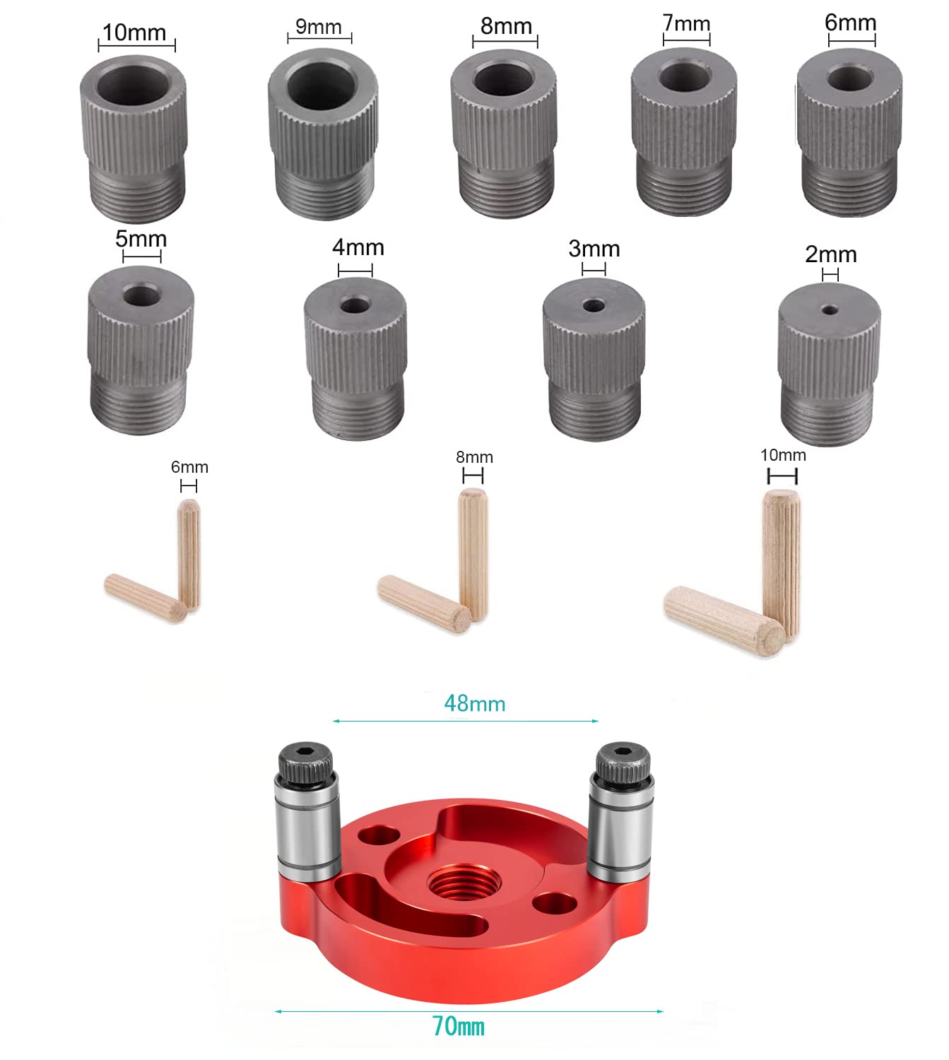 Plantilla de clavija autocentrante, guía de taladro de 2/3/4/5/6/7/8/9/10 mm, guía de taladro de mano para agujeros rectos, perforador de panel de madera, herramienta de juntas para carpintería