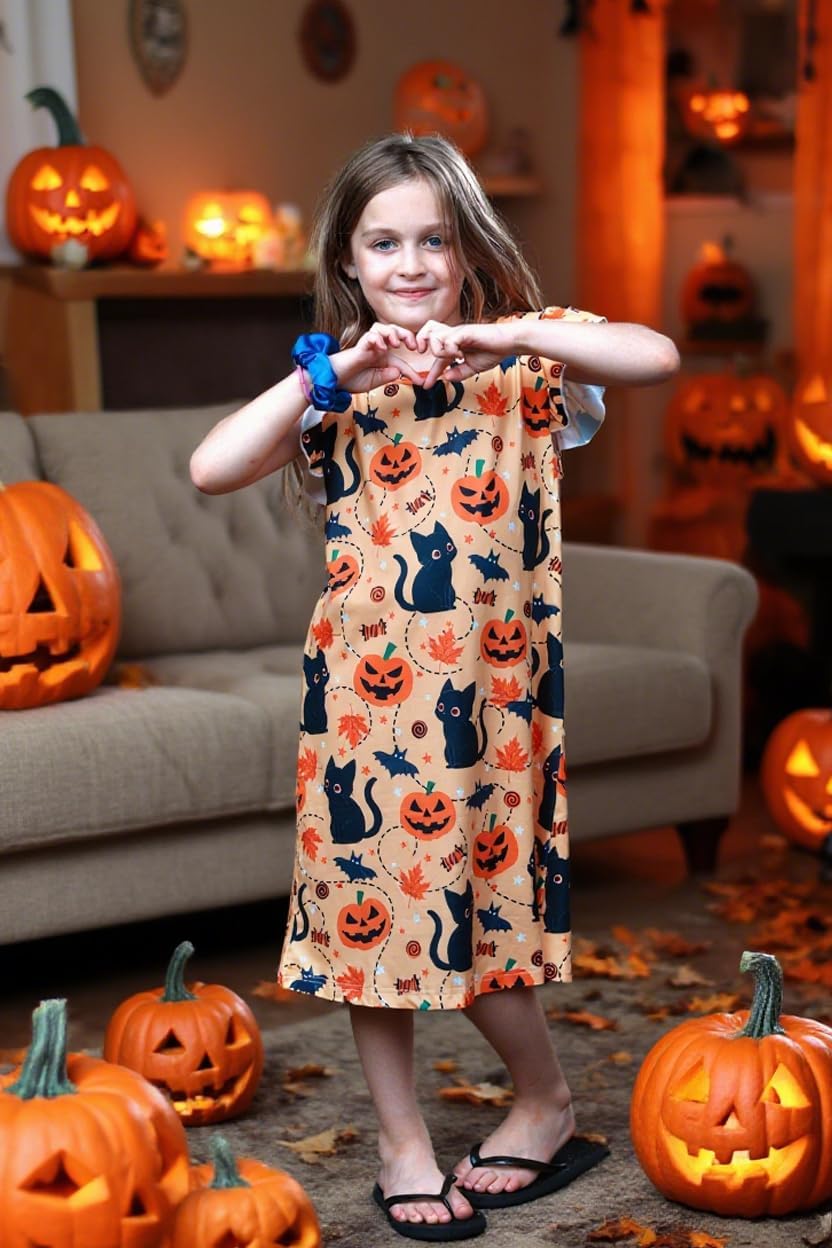 Funnycokid Girls Nightgowns Kids Pajamas Dress Flutter Sleeve 3-12 Years