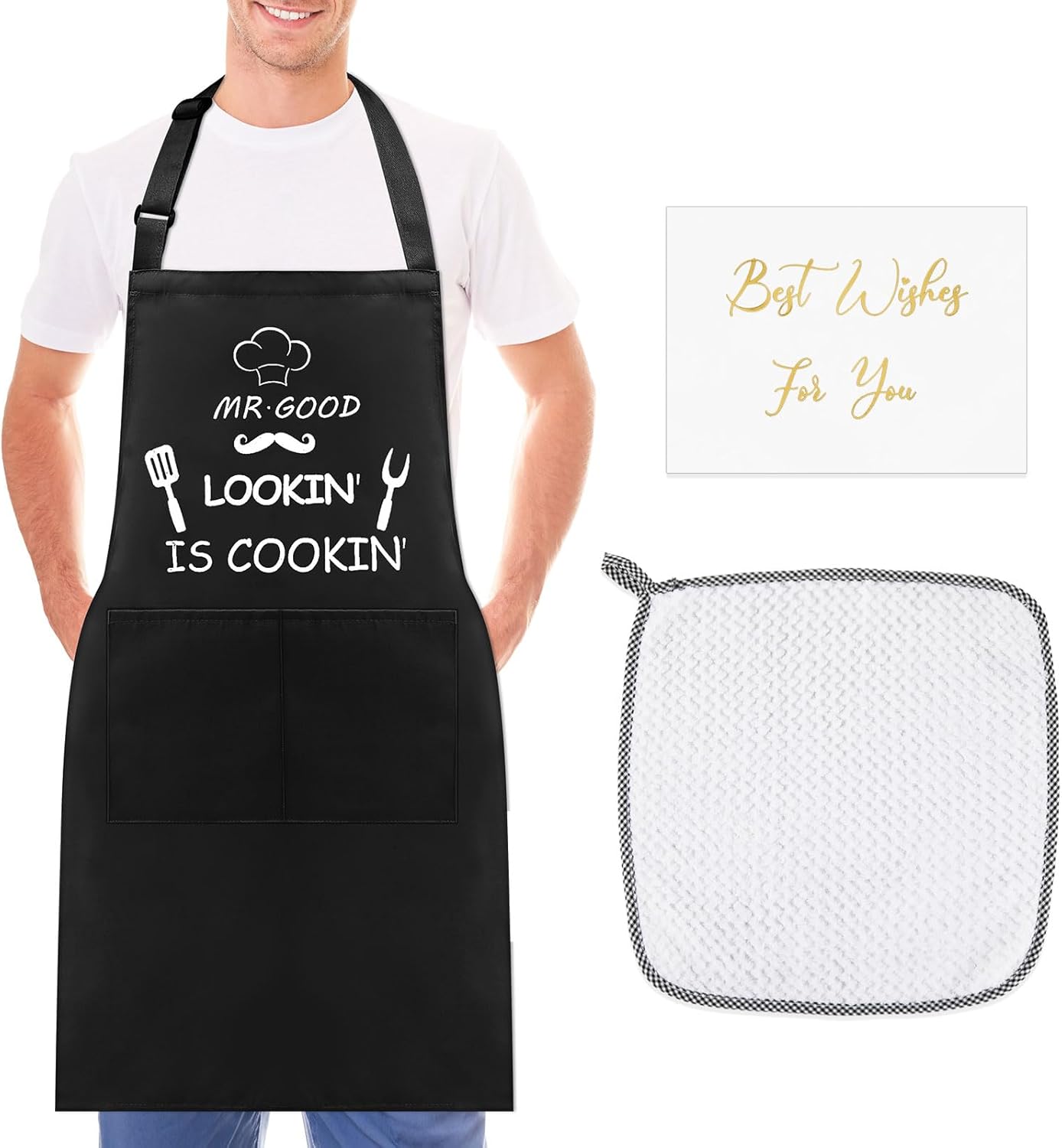 Jadive Funny Chef Apron for Men with 2 Pockets Adjustable Cooking Apron