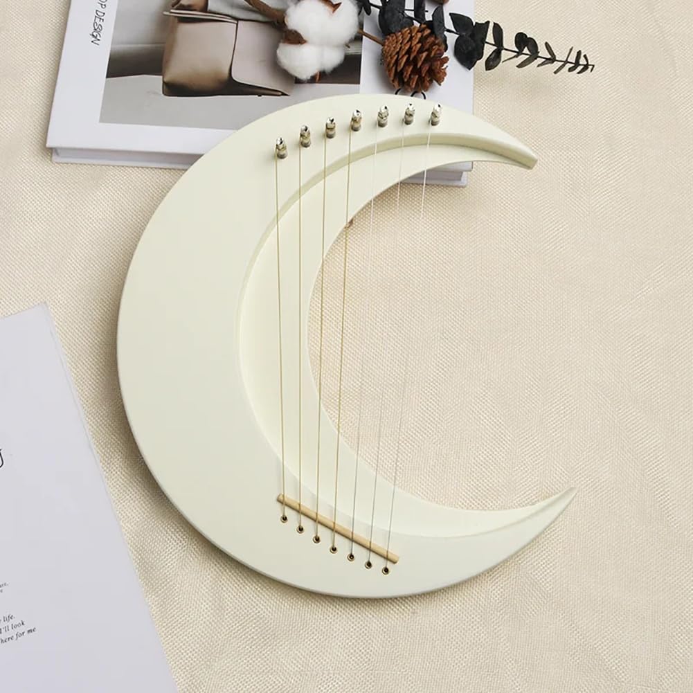 Arpa A Forma di Luna, Arpa Tradizionale A 7 Corde, Portatile 7 Corde Lyre Harp Strumento Musicale, Legno Massello Lyre Harp con Chiave di Accordatura, Bianco