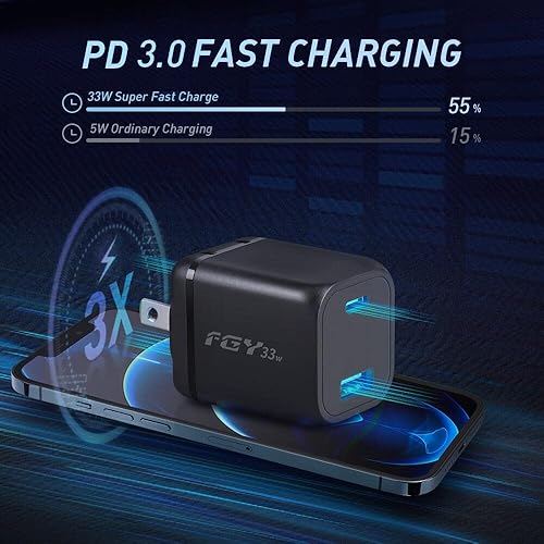 Vista 3 de FGY Cargador de pared USB C, 30 W GaN II cargador rápido bloque de carga de doble puerto, carga rápida para iPhone 14/13/12/11/Pro Negro-Paquete