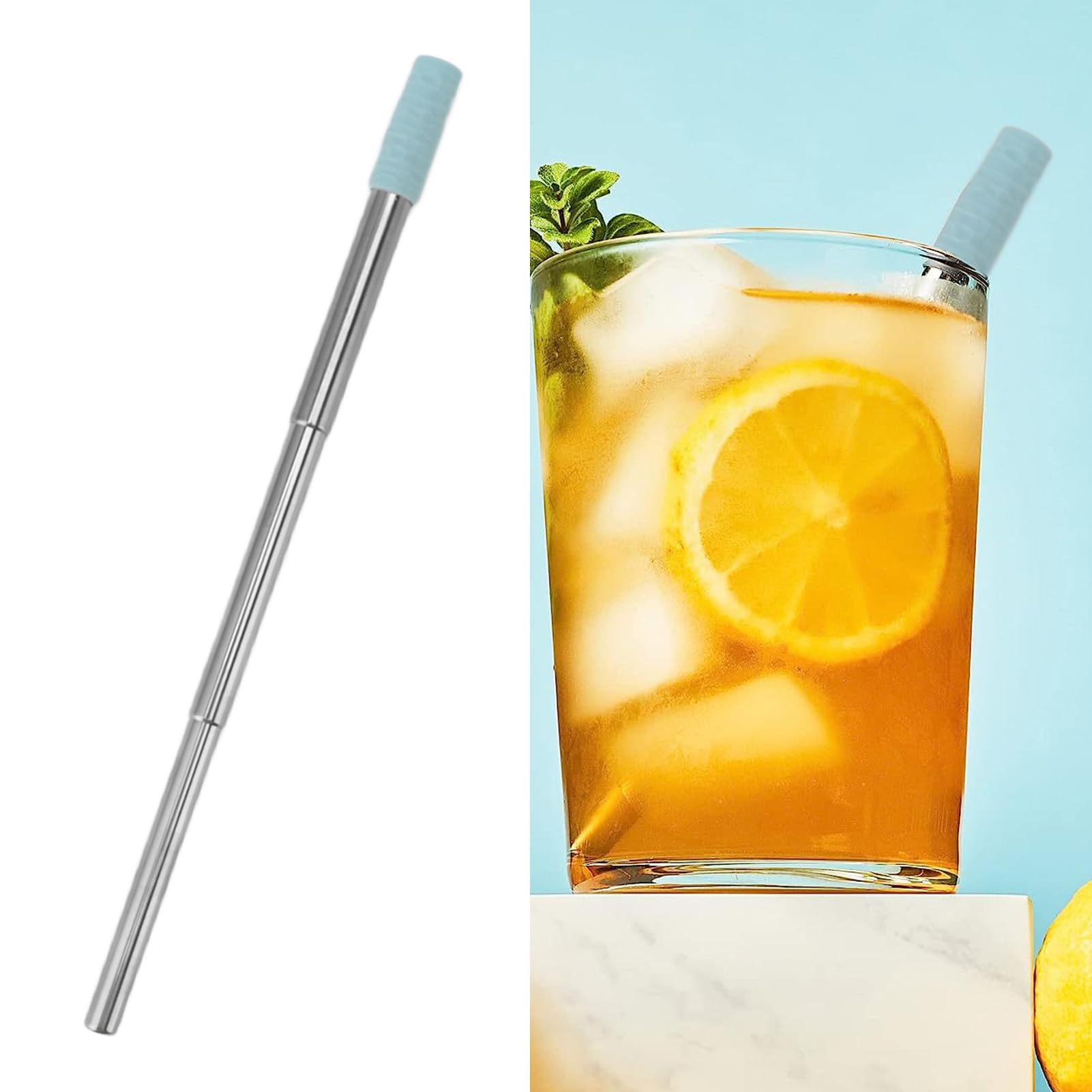 Qiilu Paille Télescopique Paille à boire pliable portative de paille pliable d'acier inoxydable