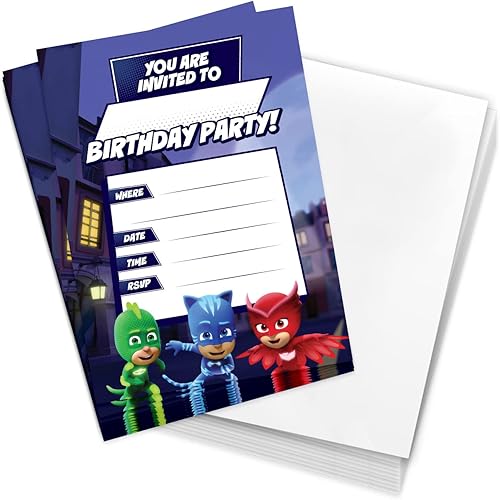 Desert Cactus PJ Masks Invitations - Tarjetas de invitaciones para fiestas de niños y niñas 10 unidades con sobres feliz cumpleaños estilo B