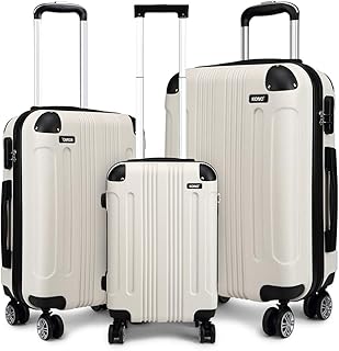 Set di 3 Valigie Rigide e Leggera ABS Valigia Bagaglio a Mano 57cm Media 65cm Grande 75cm Trolley con 4 Ruote (Beige)