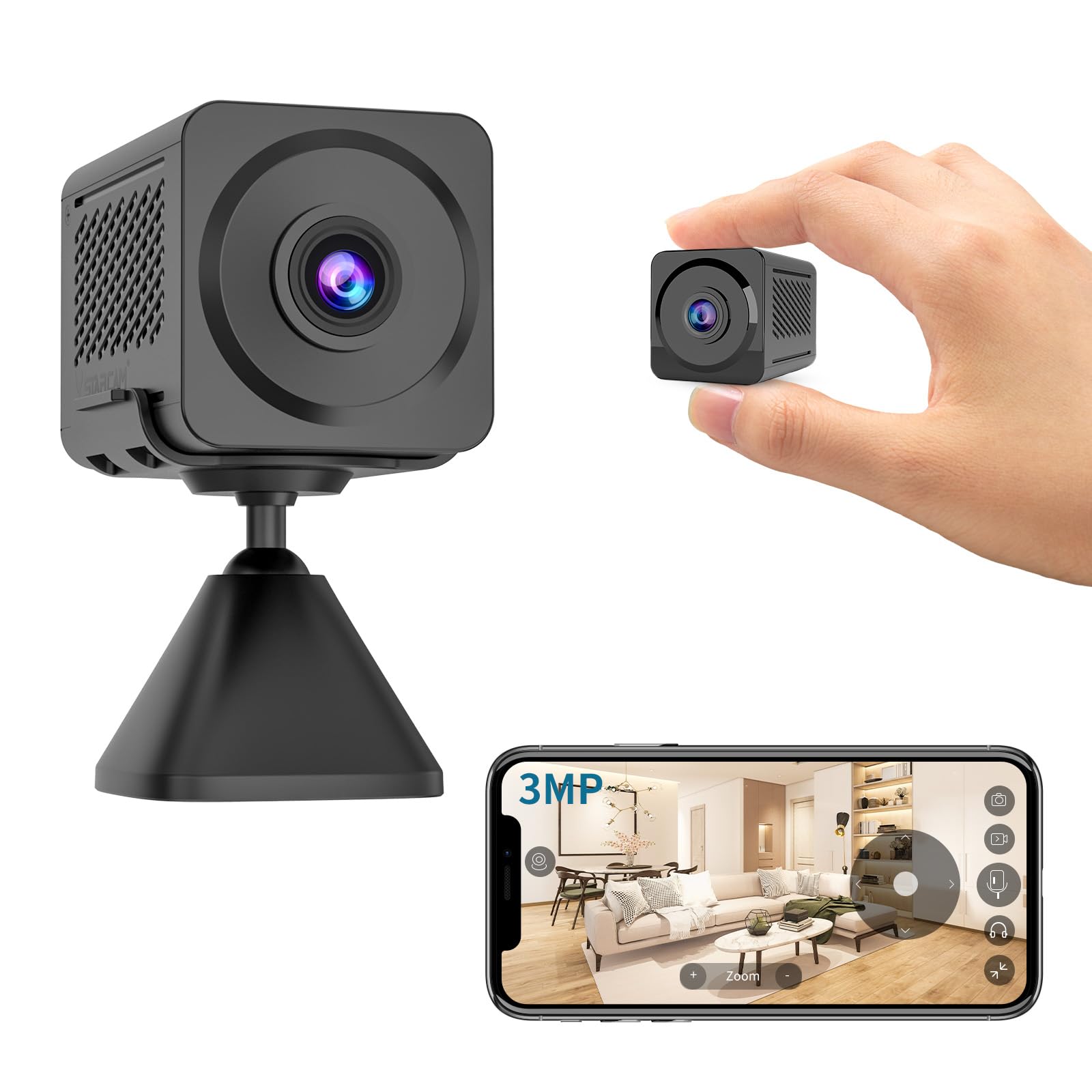 VSTARCAM WiFi Mini Camera, 3MP Mini Portable Surveillance, Secret Rechargeable Battery Indoor Camera, AI Motion Detection, Clear Night Vision, Two-Way Audio (CB78W) 003