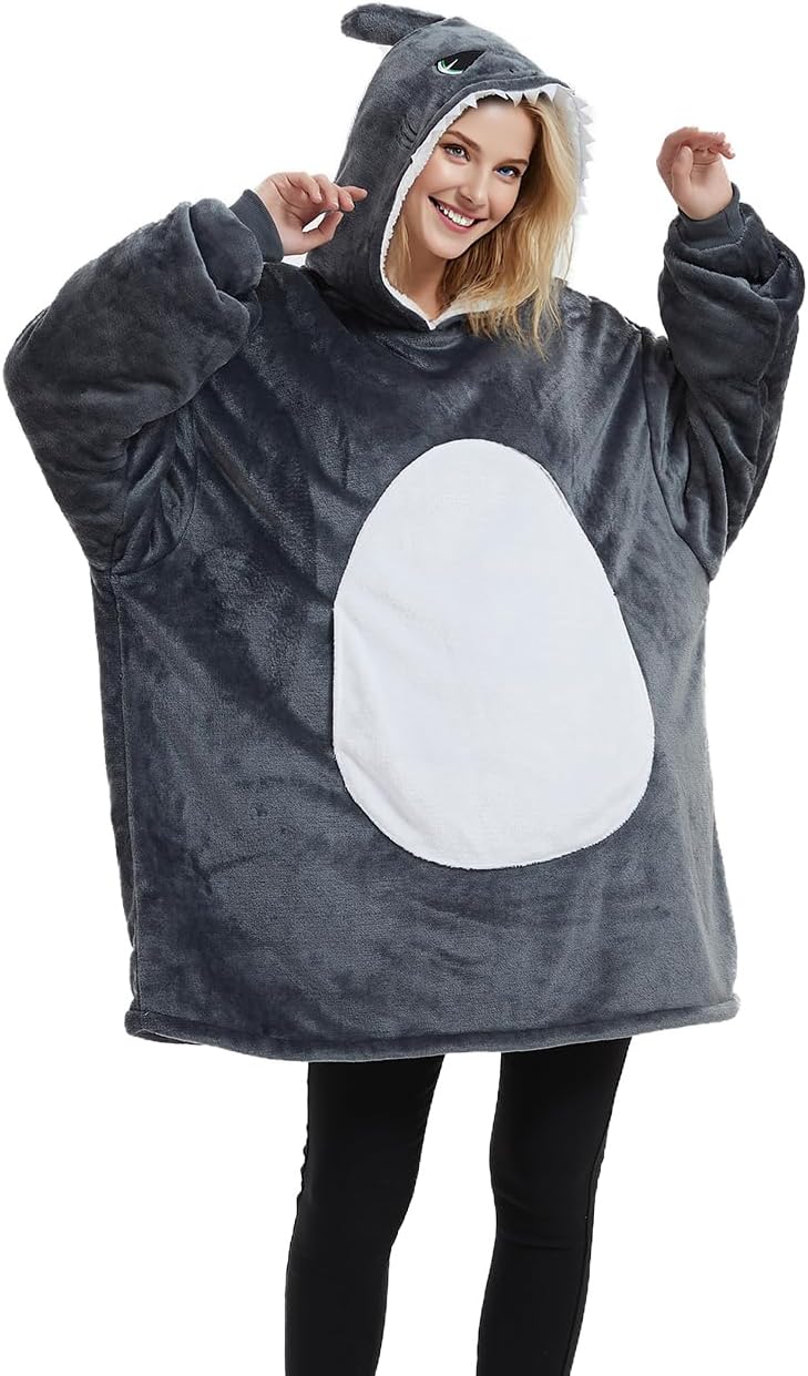 Lifeye Unisex Shark Pullover Hoodie Animal Home Wear Adult Cosplay Costume Pajamas Thick Cozy Wearable Blanket