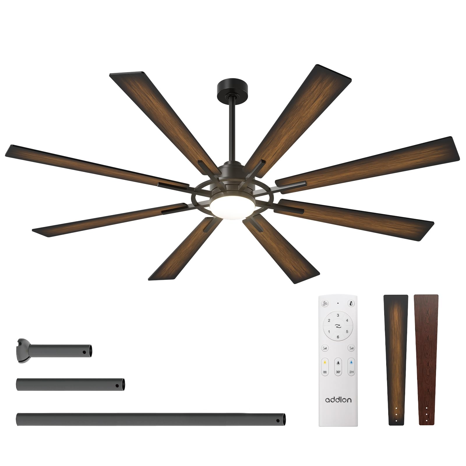 addlon Ceiling Fans with Lights, 80'' Indoor/Outdoor Black Ceiling Fan with Remote Control, Reversible DC Motor, 8 Blades, 3CCT, Dimmable, Noiseless, Ceiling Fan for Bedroom, Farmhouse, Living Room