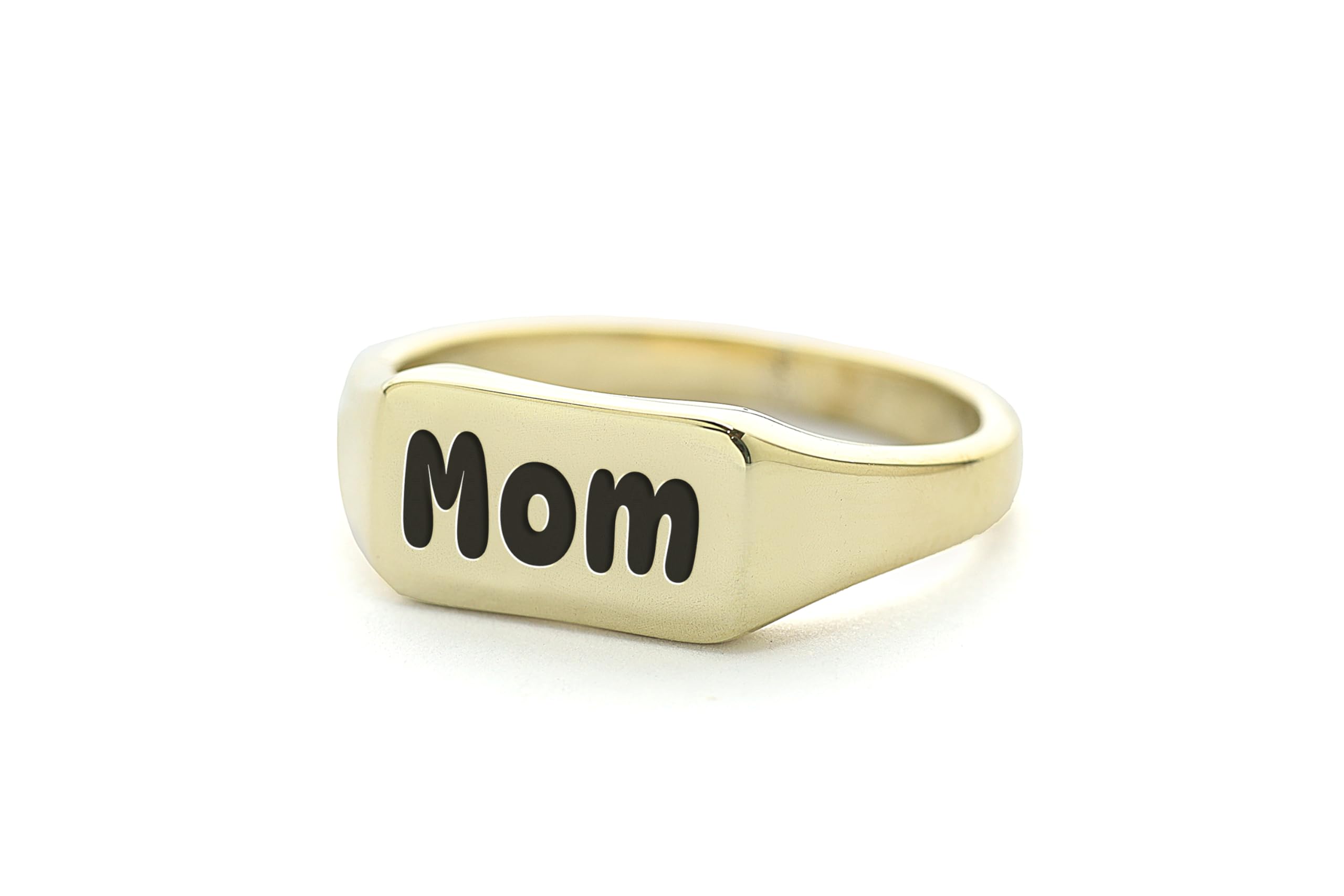 Bague Maman gravée or 14k rectangle pour peau sensible sans nickel - 8