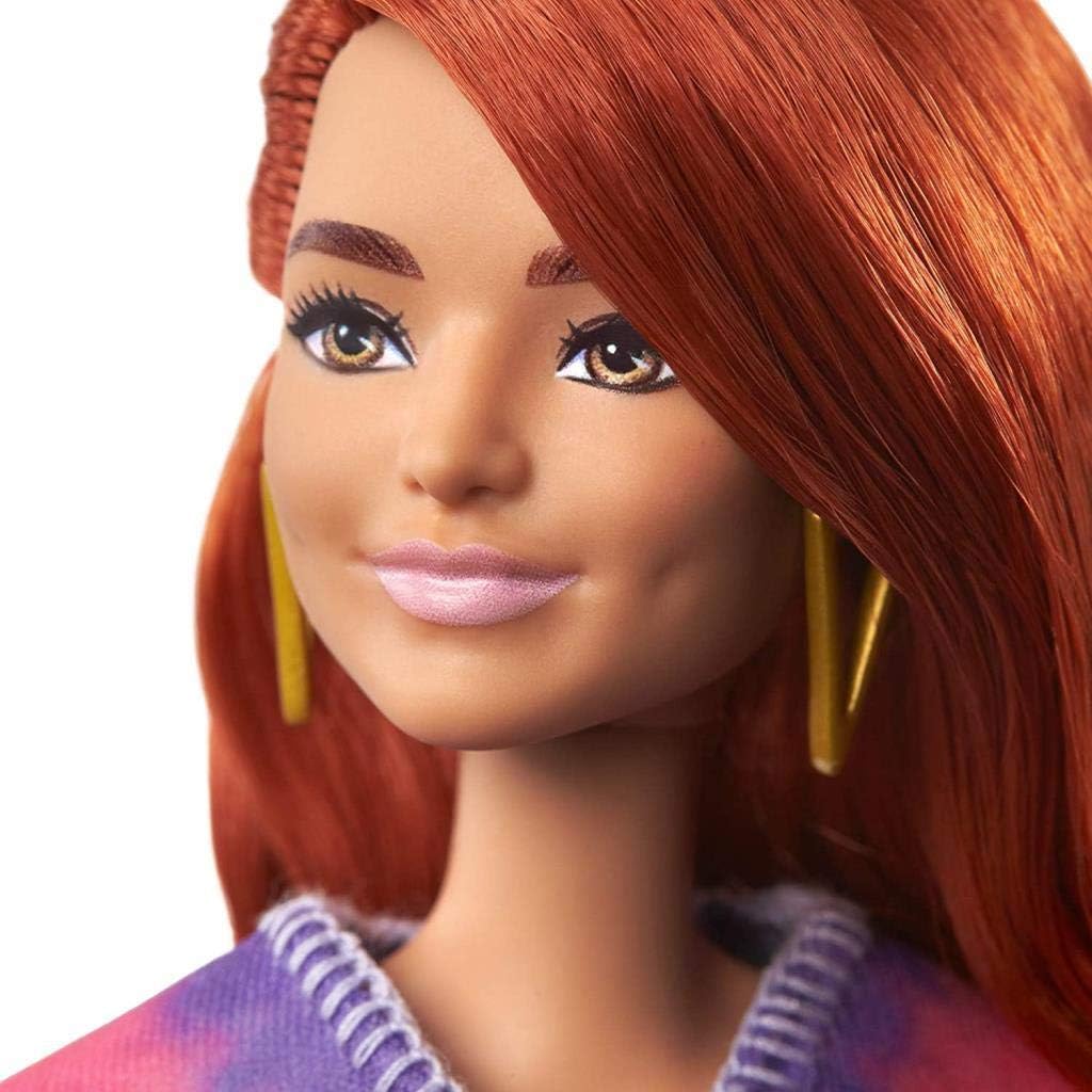 Barbie Fashionistas Doll #141 with Long Red Hair Wearing Tie-Dye Fringe Dress, Golden Boots & Earrings, Toy for Kids 3 to 8 Years Old