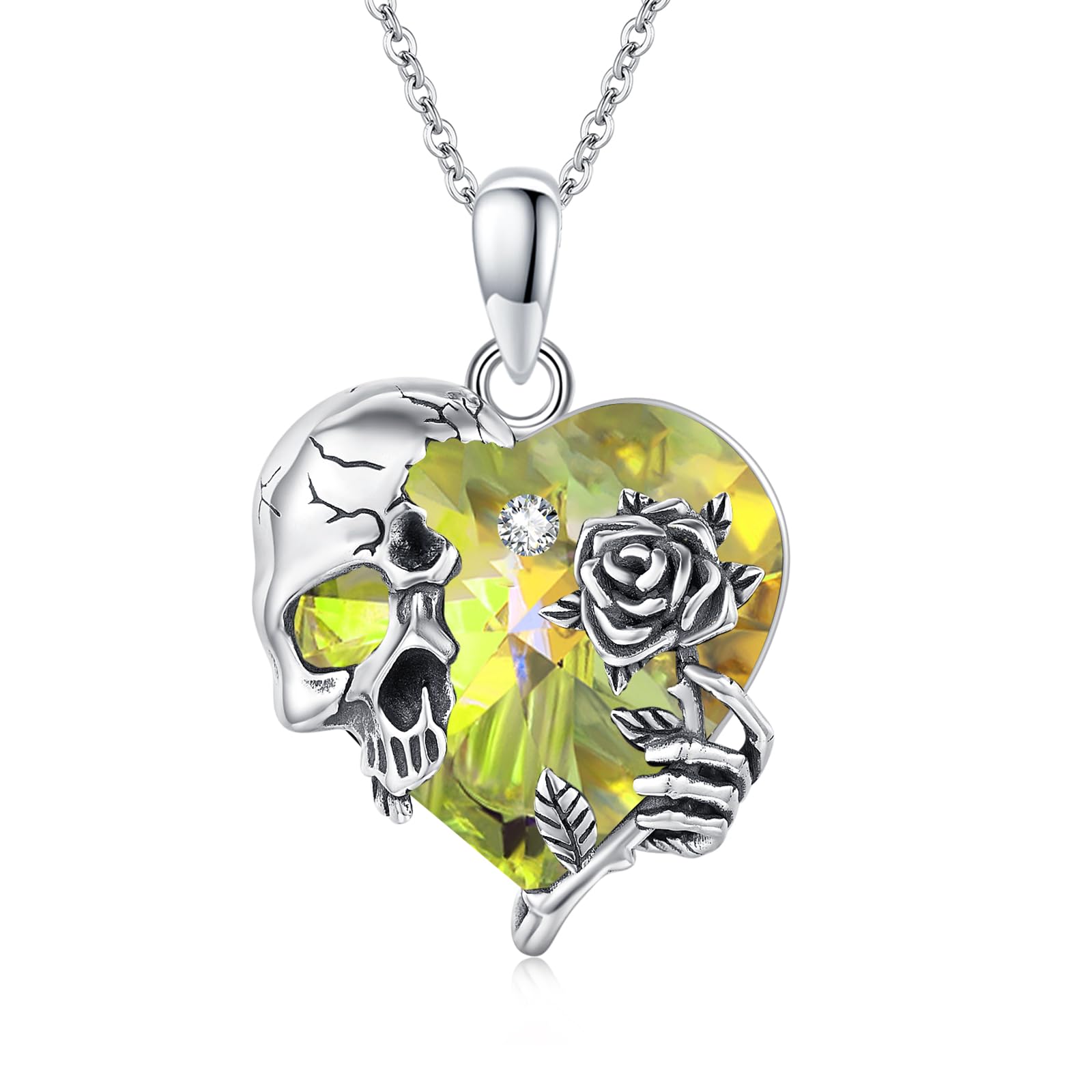 Silver Skull Birthstone Necklace Gothic Pendant Gothic Jewelry For Women
